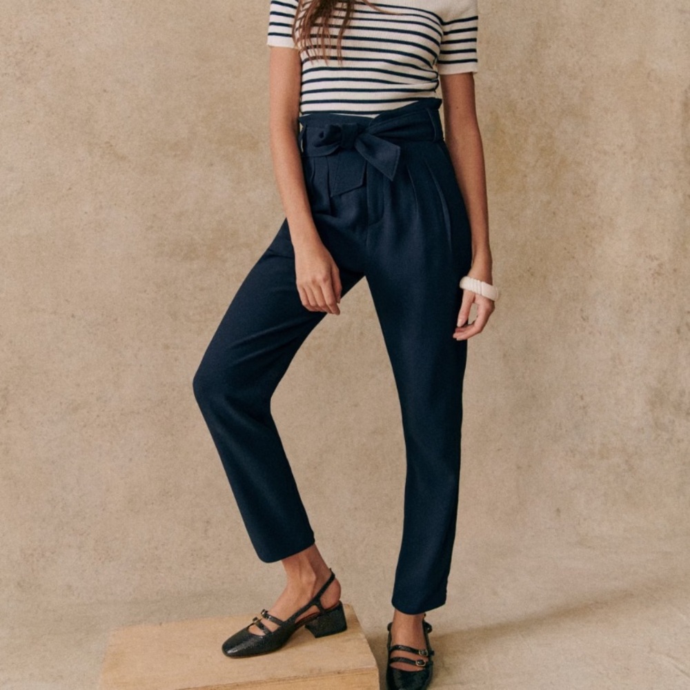 Sezane Navy Ankle Pants